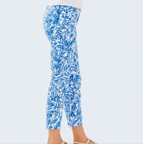 Lilly Pulitzer Sadie Stretch Crop Chino Pants Resort White Blue On A Roll - Picture 2 of 10